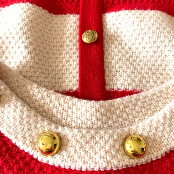 Anthropologie MADCHEN Sweater Wool Cashmere Blend Stripe Gold Buttons Red S - Picture 5 of 7